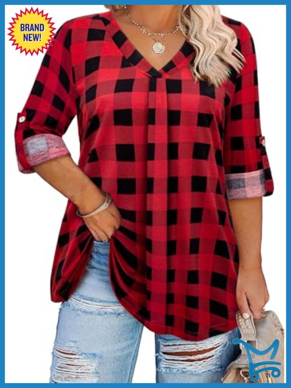 Plus Size 3/4 Sleeve V Neck Tunic Top Flowy Blouse
